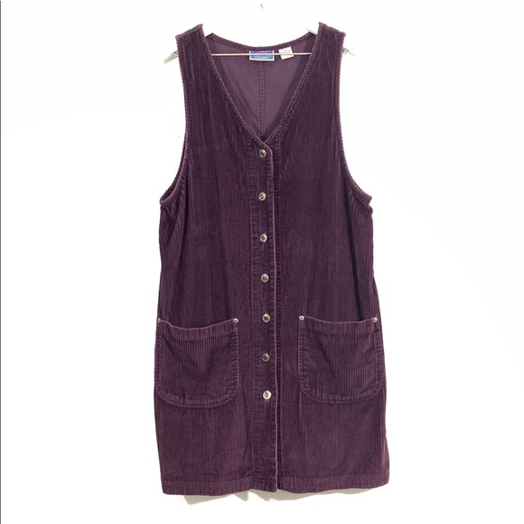 Vintage Dresses & Skirts - Vintage Purple Corduroy Bib Mini Dress